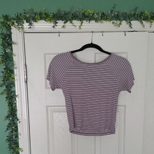 American Eagle Small, Purple Striped Short Sleeve Tee/cropped T Shirt